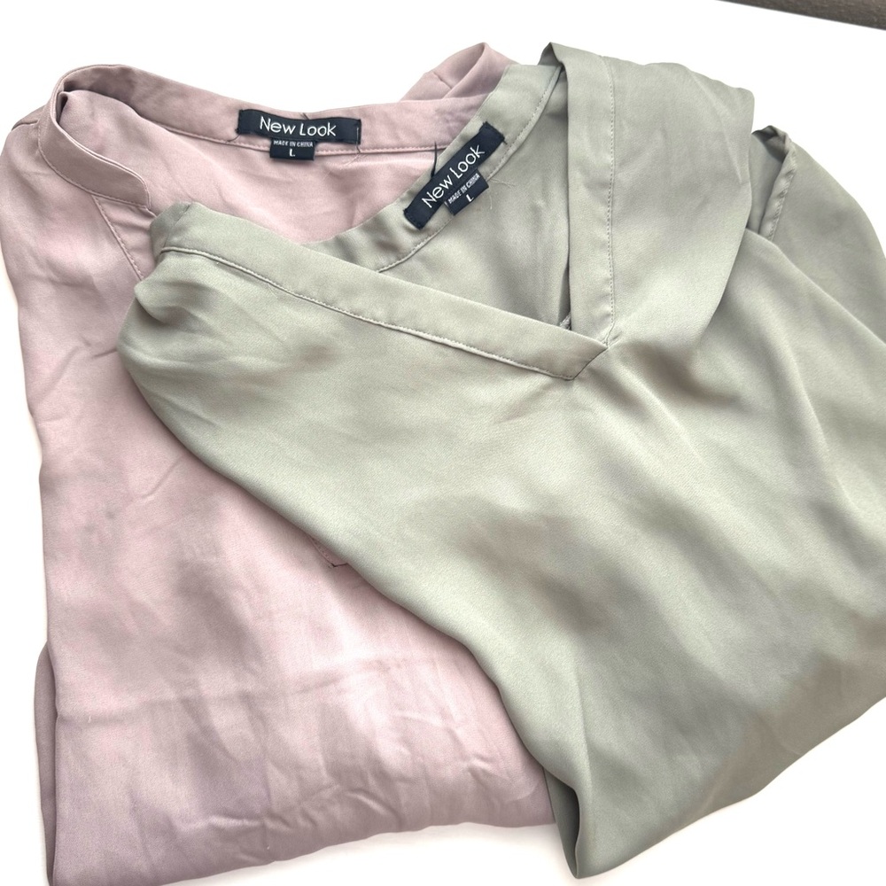 Bundle of 2 New Look Tops - Lightweight Roll Tab Sleeve Blouses - Size L